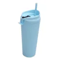 Lichtblauwe plastic reisbeker met rietje en deksel voor outdoor sport en dagelijks gebruik. - Lichtblauw