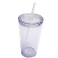 Detailed view of the 16oz double wall clear plastic tumbler cup with straw for portable daily use. - Clear