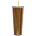 bicchiere glitter doppia parete 750ml con cannuccia tazza plastica trasparente regalo - Glitter grande oro