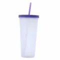 Detalle vaso plástico mate, vista primer plano taza pajita doble pared, lila. - Púrpura profundo