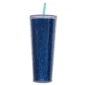 Bicchiere con cannuccia glitter grande capacità 750ml, bottiglia d'acqua trasparente - Glitter grande blu reale
