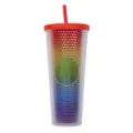 24oz Regenbogen Besetzter Becher Doppelwandiger Kunststoff Kaltbecher mit Strohhalm Deckel - Transparent AB
