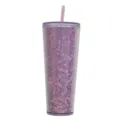 Grote 750ml dubbelwandige glazen beker met rietje voor dagelijks gebruik en cadeau. - Grote glitter roze