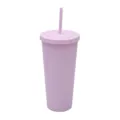 Vista di dettaglio del bicchiere di plastica opaco viola chiaro con la paglia 710ml - 24oz / Lilla chiaro 42685