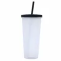 Fashionable double wall frosted plastic straw tumbler for summer cold drinks portable cup - Black
