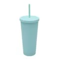 Vista dettagliata del bicchiere con cannuccia in plastica smerigliata a doppia parete da 710ml. - 24oz / Verde Chiaro