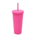 Bicchiere con cannuccia rosa in plastica opaca nel dettaglio, solido design a doppia parete. - 24oz / Rosso Rosa