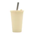 480ml double layer plastic straw cup stylish reusable tumbler with metal straw for daily drink. - Beige