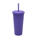 Vista dettagliata del bicchiere con cannuccia in plastica smerigliata da 710ml. - 24oz / Viola Scuro