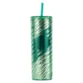 20oz spiral plastic tumbler with straw, gradient green double wall reusable cup for drinks. - Transparent Green