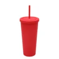 Vista dettagliata del bicchiere in plastica rossa a doppia parete da 710 ml con cannuccia. - 24oz / Rosso Cina