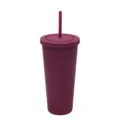 Bicchiere di plastica a doppio strato da 710ml con cannuccia tazza d'acqua opaca - 24oz / Borgogna