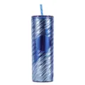 20oz blue gradient spiral plastic tumbler with straw, double wall insulated reusable cup for drinks. - Transparent Blue