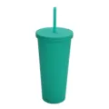 Doppelwandiger Kunststoff Becher mit Strohhalm 24oz Kaltgetränk Becher Outdoor Wasserbecher - Cyan