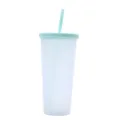 Vaso de plastico de doble pared con pajita verde menta, taza portatil para bebidas de verano. - Verde claro