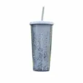 Double-layer glitter plastic straw cup transparent portable outdoor water tumbler grey - 24oz / Gray