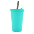 480ml double wall plastic tumbler with straw and lid, stylish portable cup for cold drinks - Teal