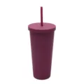 Doppelwandiger Kunststoffbecher mit Strohhalm 24oz wiederverwendbarer Kaltgetränkebecher - Weinrot