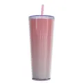 750ml doppelwandiger kunststoff trinkbecher mit strohhalm in rosa glitzerverlauf für sommer. - Irisierendes Weiß Rot-Farbverlauf