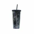 Double Layer Glitter Straw Cup Black Plastic Tumbler 710ml Portable Travel Water Bottle - 24oz / Black
