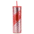 20oz Red Gradient Spiral Plastic Tumbler with Straw, Vibrant Double Walled Design - Transparent Red