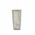 Double layer glitter plastic straw cup portable clear water tumbler with lid 710ml - 24oz / Beige