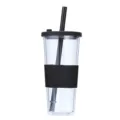 Gros plan détaillé d'un gobelet en plastique transparent à double paroi avec couvercle noir. - 24oz / Noir