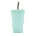 Mint green double layer plastic tumbler with stainless steel straw for daily drinks and bubble tea. - Light Green