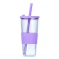 Gobelet à paille en plastique double paroi transparent avec manchon en silicone violet. - 24oz / Violet
