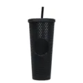 Black 24OZ studded tumbler cup with straw, reusable plastic diamond textured cup for daily use. - Transparent Black