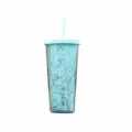 Double wall glitter plastic straw tumbler, light blue color, portable drink cup for outdoor use. - 24oz / Light Green