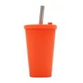 Orange 480ml plastic tumbler with metal straw, vibrant color design for refreshing daily drinks. - Orange