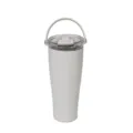 Weißer Edelstahl-Isolierbecher mit einem praktischen Griff und transparentem Deckel. - 850ml / Weiß
