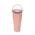 Bicchiere termico in acciaio inossidabile rosa con manico e coperchio, vista dettaglio. - 850ml / Arancione