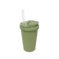 Close-up detail of the green insulated straw cup lid structure and transparent drinking straw. - 480ml / Matcha Green
