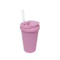 Pink dual-drinking tumbler with straw, portable travel water cup detailed close-up shot view. - 480ml / Pink