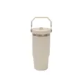 Edelstahl Thermobecher Detailansicht mit tragbarem Griff und praktischem Doppeltrinkdeckel design. - Weiß