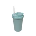 Detailed view of light green dual-drink tumbler cup with transparent straw and functional lid. - 16oz / Green