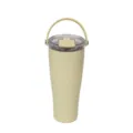 Edelstahl Thermobecher mit Griff und klarem ausfallsicherem Deckel für Büro und Reise - 850ml / Hellgelb