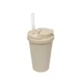 Detailed view of beige double drinking straw insulated tumbler cup with clear straw. - 16oz / Beige