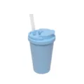 Light blue double drink tumbler detail shot, portable straw cup and lid design for daily use - 480ml / Sky Blue