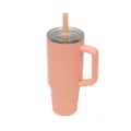Stainless steel tumbler with handle and straw, large capacity vacuum insulated travel mug. - 40oz / Orange