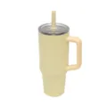 Stainless steel insulated tumbler with handle and straw, large capacity travel mug in solid yellow color. - 40oz / Light Yellow