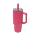 Vaso térmico de acero inoxidable con asa y pajita, gran taza aislada, color rosa vivo. - Fucsia
