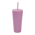 Détail de tasse en acier inoxydable, mug isotherme rose à double paroi avec paille. - 24oz / Rose
