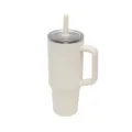 Vaso de acero inoxidable con asa y pajita, taza térmica grande para coche, color sólido. - Blanco Roto