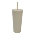 Gobelet isotherme double paroi en acier inoxydable beige avec paille tasse de voyage - 24oz / Beige