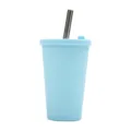 Light blue double layer plastic straw cup with metal straw for boba and tea drinks. - Light Blue