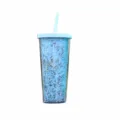 Dubbelwandige kunststof rietjesbeker met glitters, draagbare zomertube voor onderweg. - 24oz / Lichtblauw