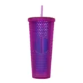 Magentafarbener 24oz Plastik Becher mit Strohhalm und Rautenmuster Stachel Design. - Transparent Lebendiges Lila
